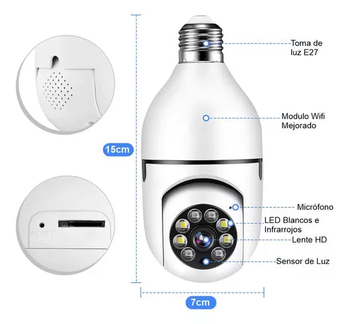 SecureBulb™ (Paga 1 y Lleva 3) - Cámara de Vigilancia 360° con Visión Nocturna y WiFi